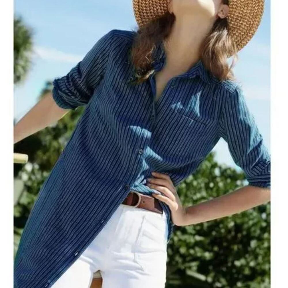 Anthropologie Bellamy Striped Shirtdress Size 2 Linen Blend Nautical Coastal